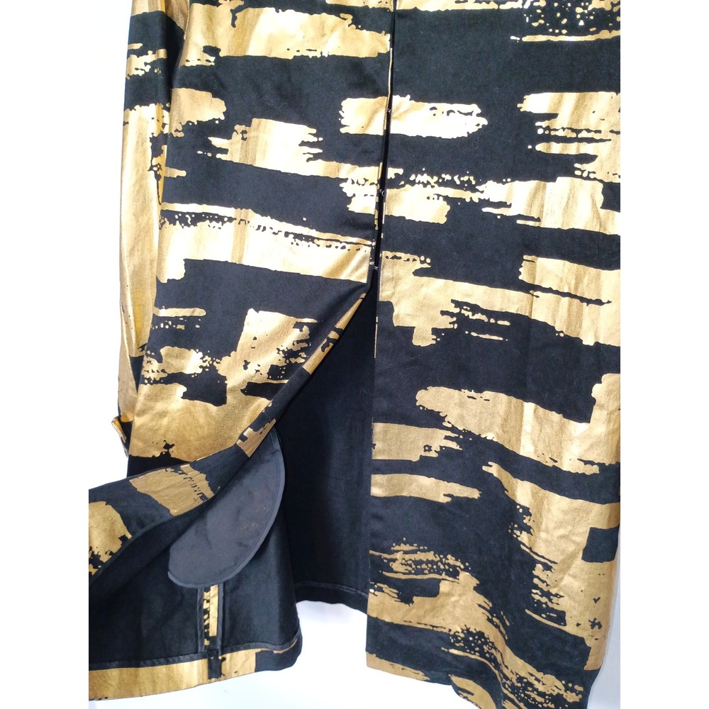 Berek Women Black Gold Metallic Foil Brushstroke Longline Jacket Coat Blazer L - Picture 8 of 13